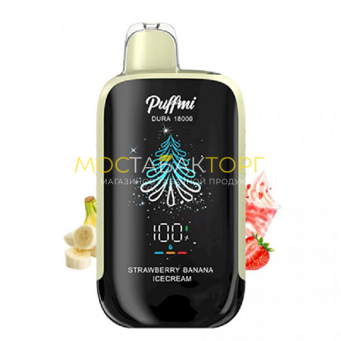 Электронные сигареты PuffMi Dura 18000 - Клубнично-банановое мороженое (Strawberry Banana Icecream)